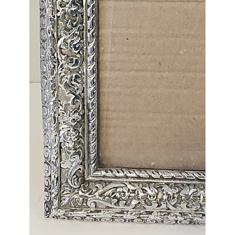 Ornate Silvertoned Picture Frame 5x7 Victorian Style Resin Tabletop Portrait